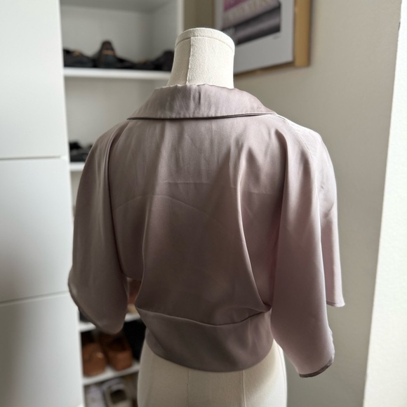 Zara Light Brown Metallic Elegant Short Sleeve V Neck Crop Blouse Top Size XS - Picture 6 of 6